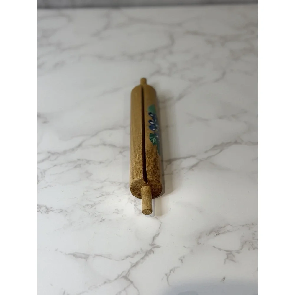 Vintage Wooden Recipe Card Holder Rolling Pin Blueberries Country Farmhouse 8